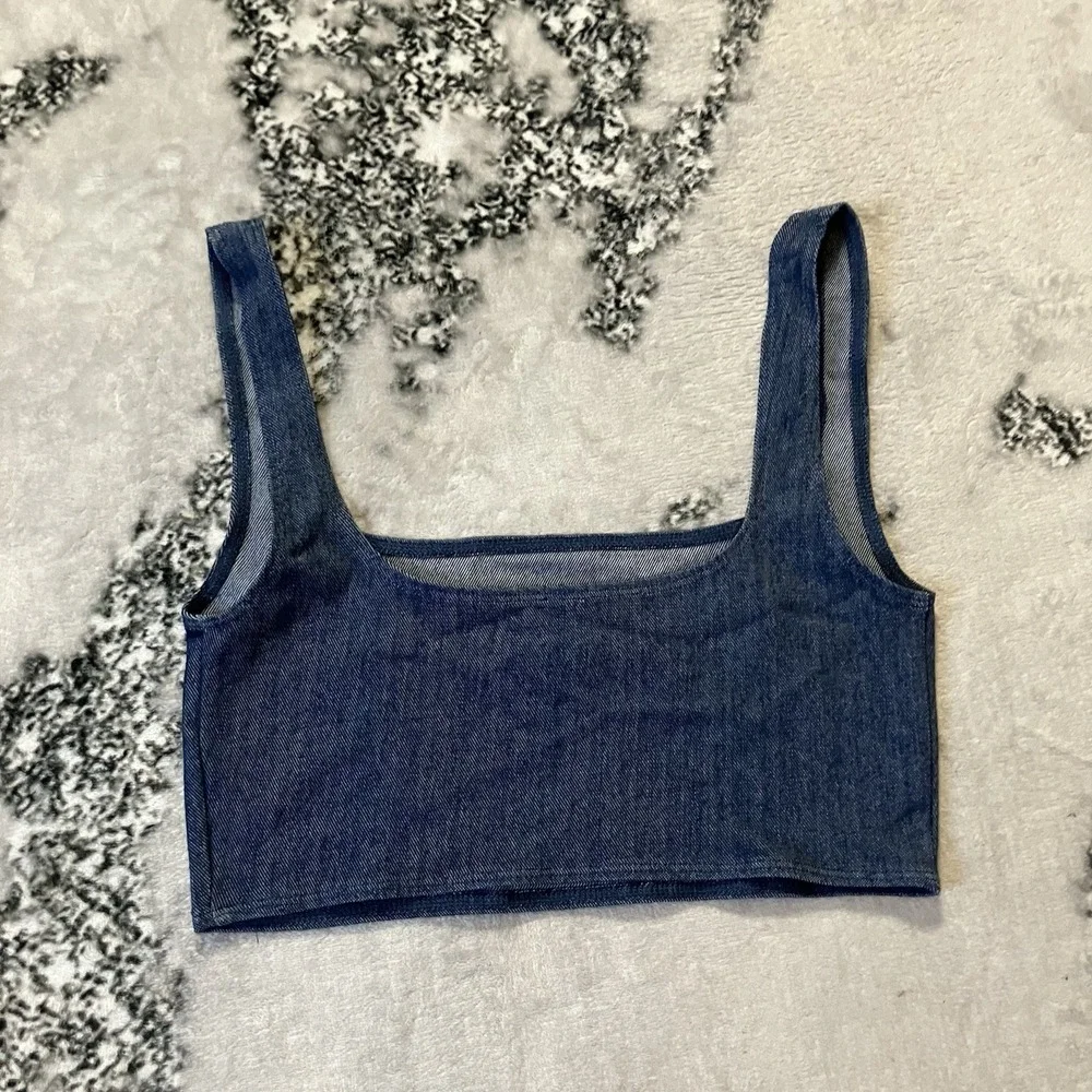 Naked Wardrobe Tank Top Womens‎ Size Blue Crop Square Neck